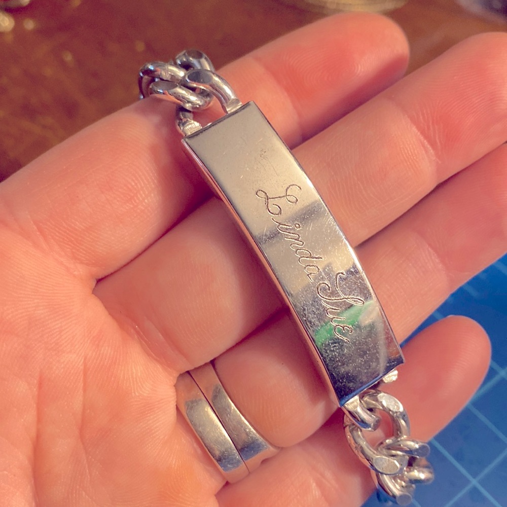 Sterling silver name plate bracelet